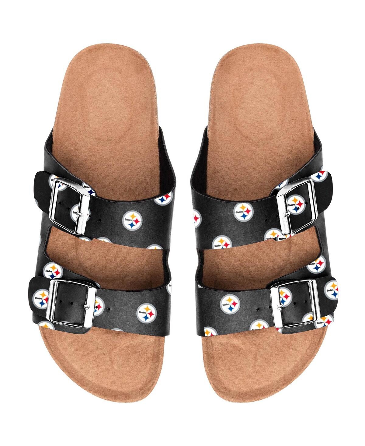 Shop Foco Women's Pittsburgh Steelers Mini Print Double Buckle Sandal In Black