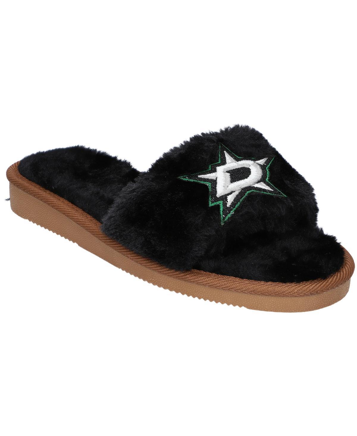 Shop Foco Women's  Dallas Stars Faux Fur Slide Slippers In Black