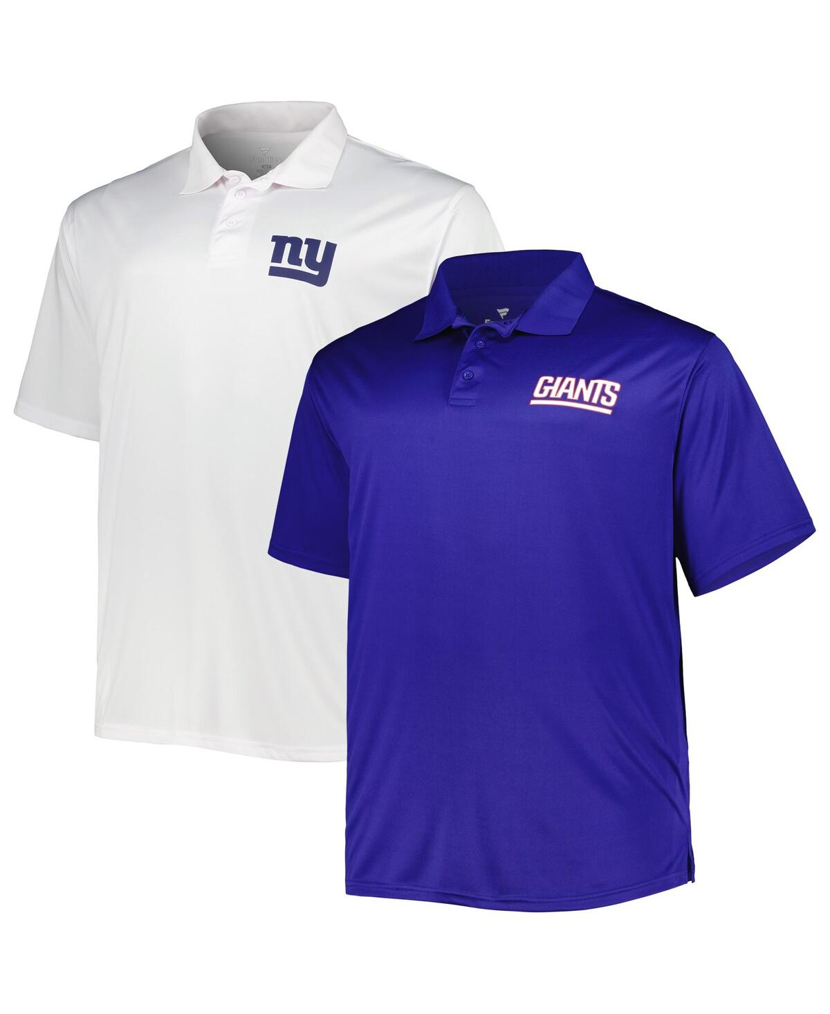 Fanatics Men's  Royal And White New York Giants Big And Tall Solid Two-pack Polo Shirt Set In Royal,white