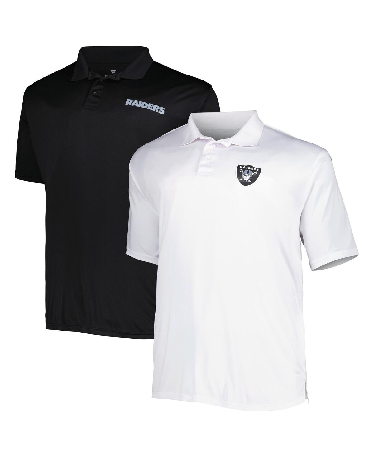 Fanatics Men's Branded Black And White Las Vegas Raiders Big And Tall Solid  Two-pack Polo Shirt Set In Black,white