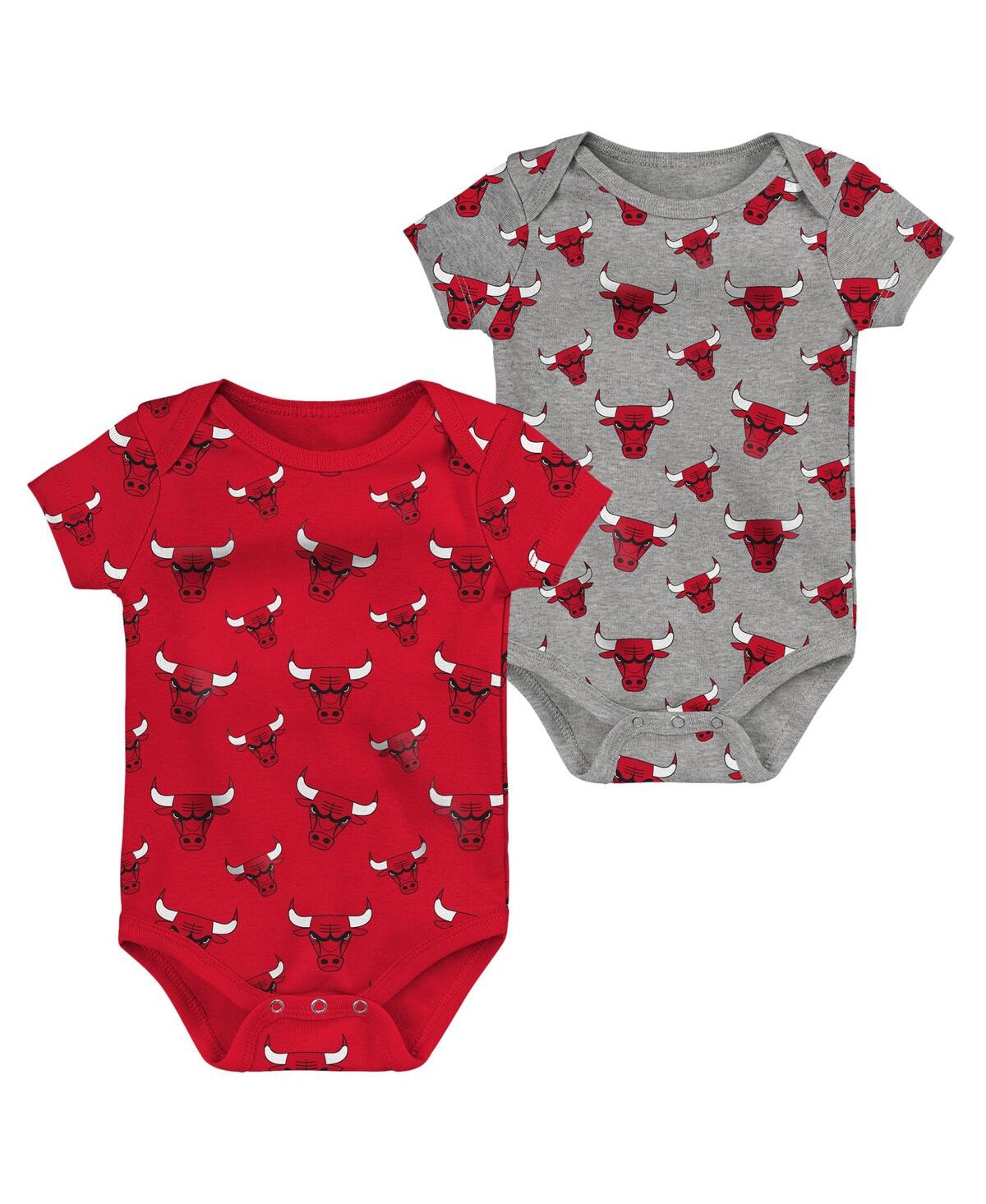 Outerstuff Babies' Newborn And Infant Boys And Girls Red, Gray Chicago Blackhawks Two-pack Double Up Bodysuit Set In Red,gray