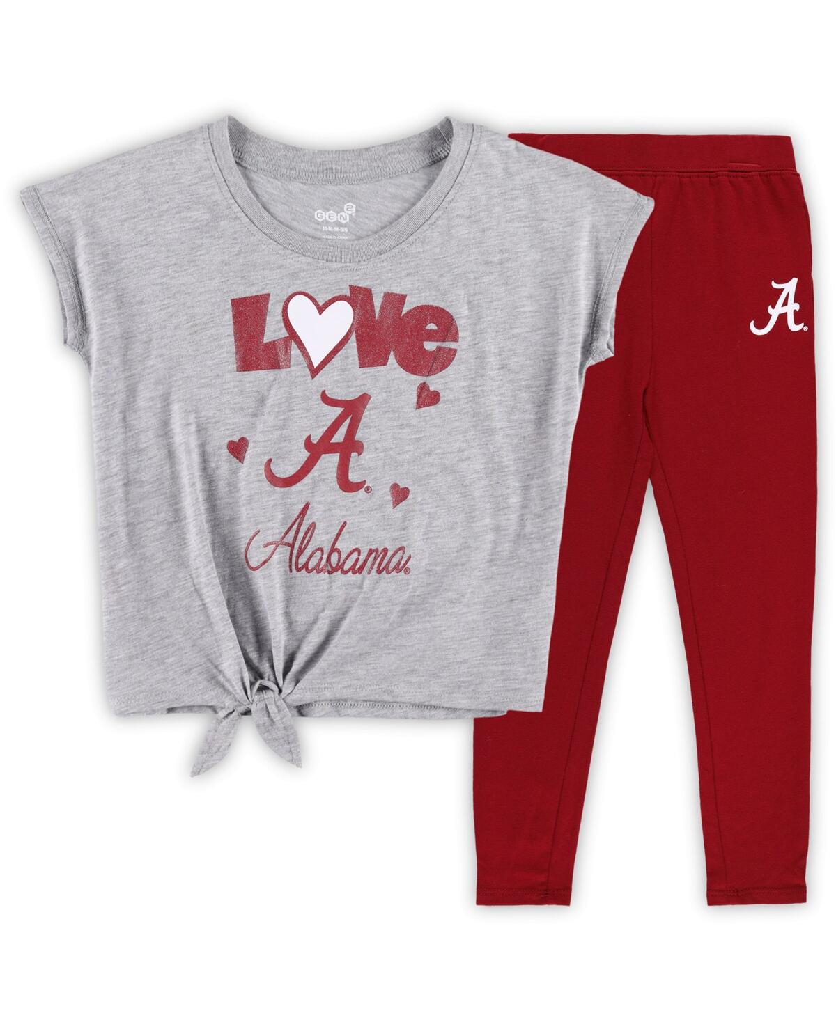 Outerstuff Toddler Boys Heather Gray, Crimson Alabama Crimson Tide Forever Love Team T-shirt And Leggings Set In Heather Gray,crimson