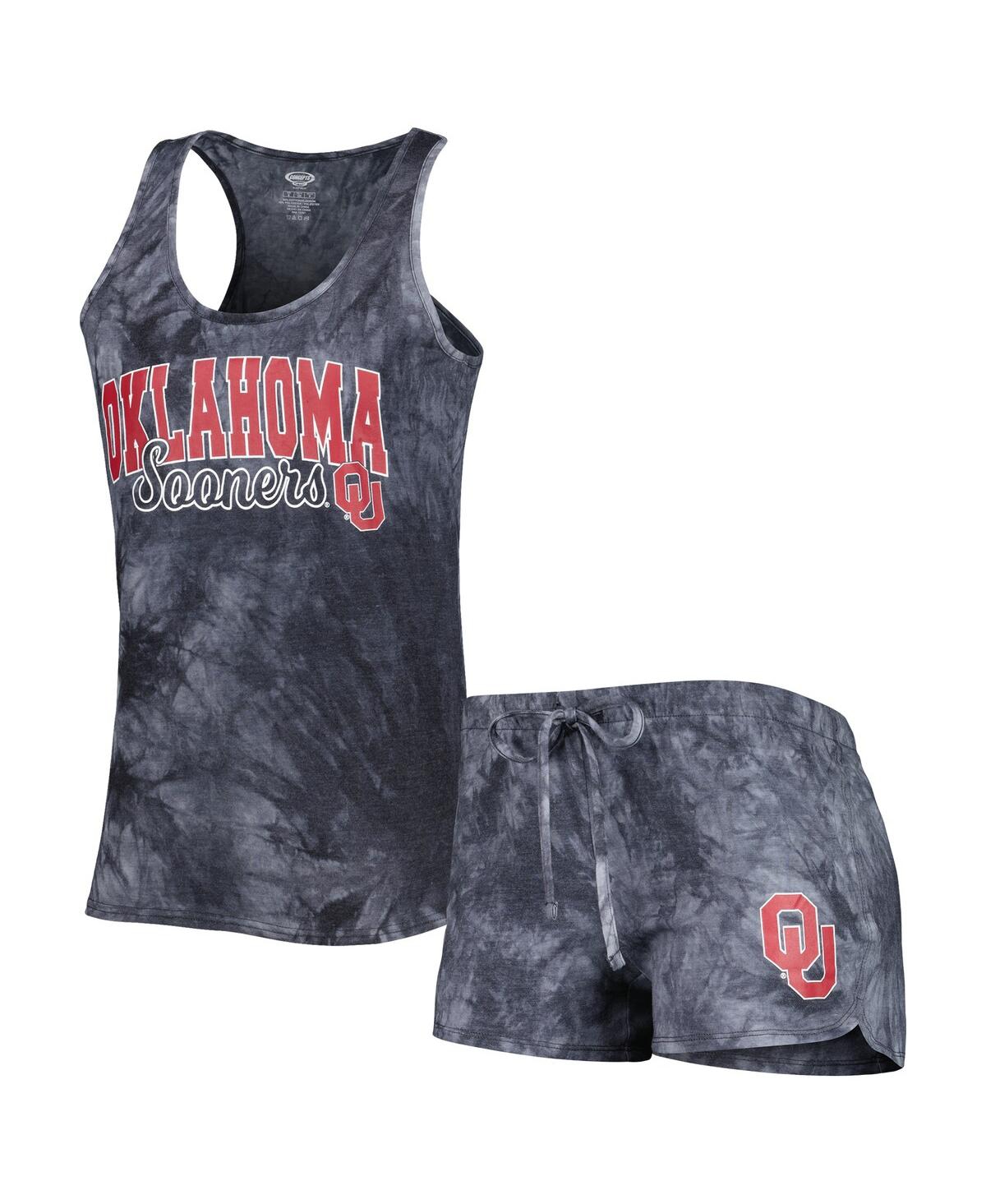 CONCEPTS SPORT WOMEN'S CONCEPTS SPORT CHARCOAL OKLAHOMA SOONERS BILLBOARD TIE-DYE TANK TOP AND SHORTS SLEEP SET 