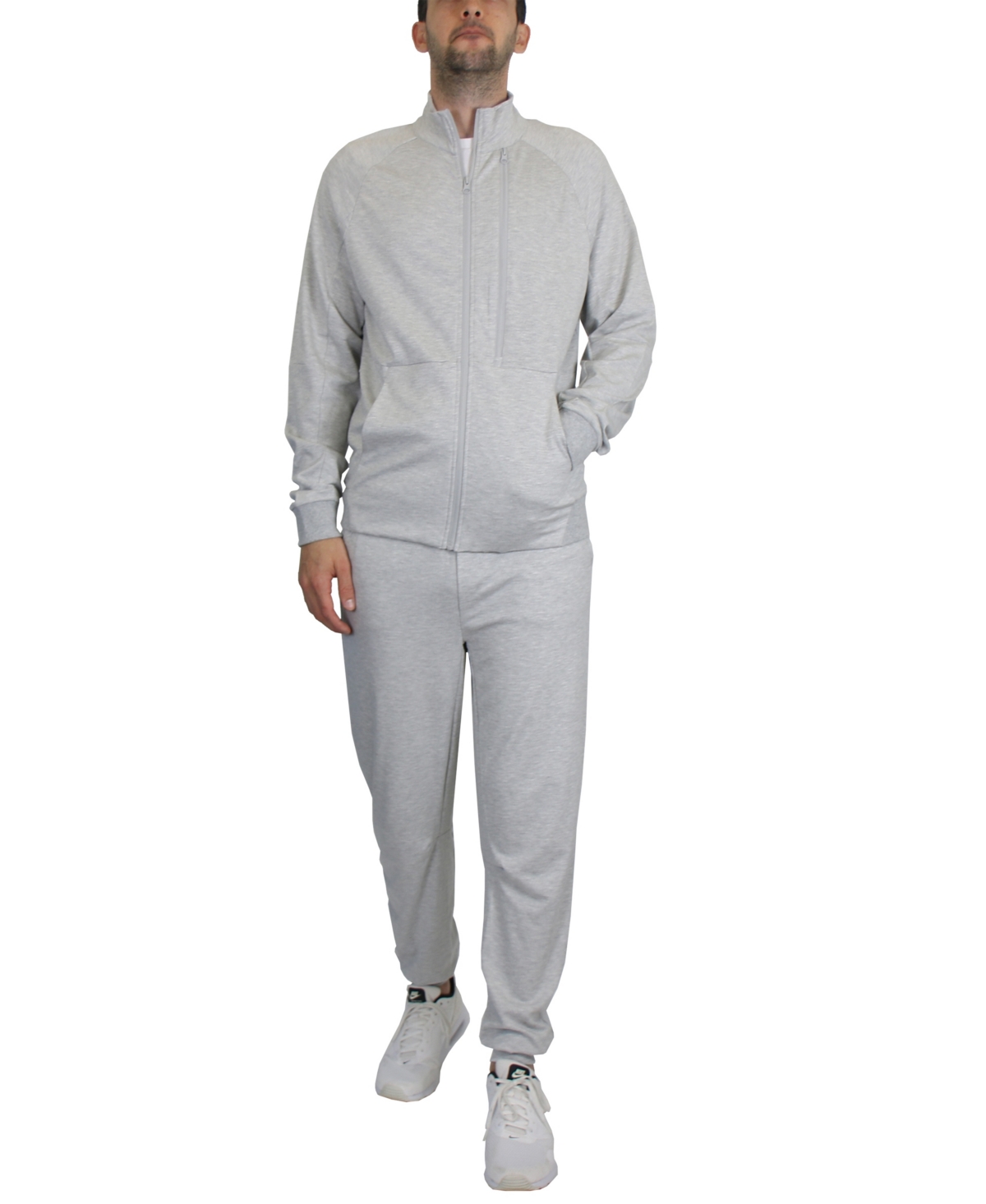 Blue Ice Men's Moisture Wicking Performance Active Track Jacket And Joggers, 2-piece Set In Heather Gray