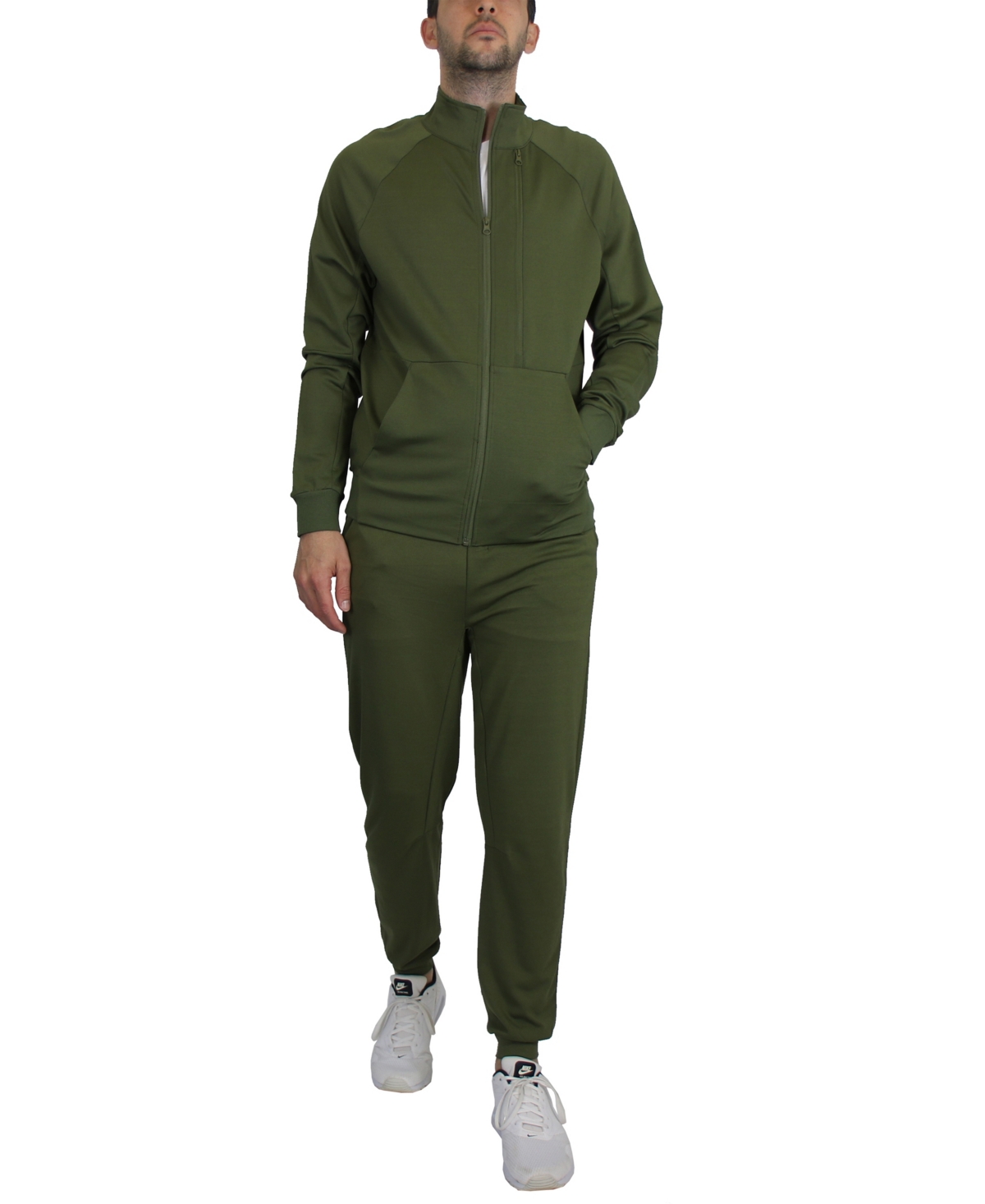 Shop Blue Ice Men's Moisture Wicking Performance Active Track Jacket And Joggers, 2-piece Set In Olive