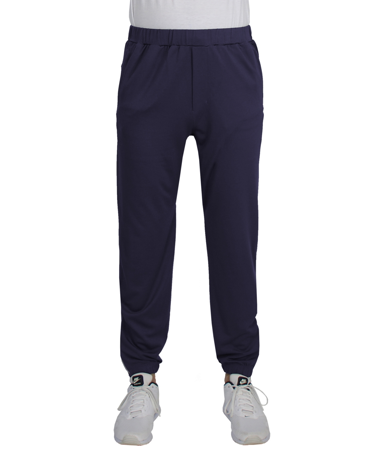 Blue Ice Men's Moisture Wicking Performance Joggers With Reflective Trim Ankle Zippers In Navy