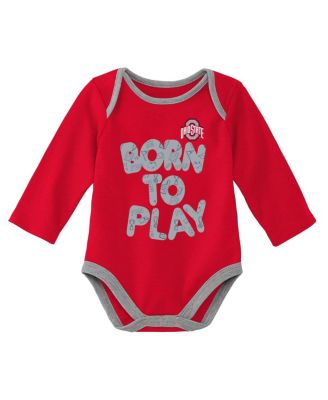 Newborn and Infant Boys and Girls Scarlet, Heather Gray Ohio State Buckeyes Born To Win Two-Pack Long Sleeve Bodysuit Set