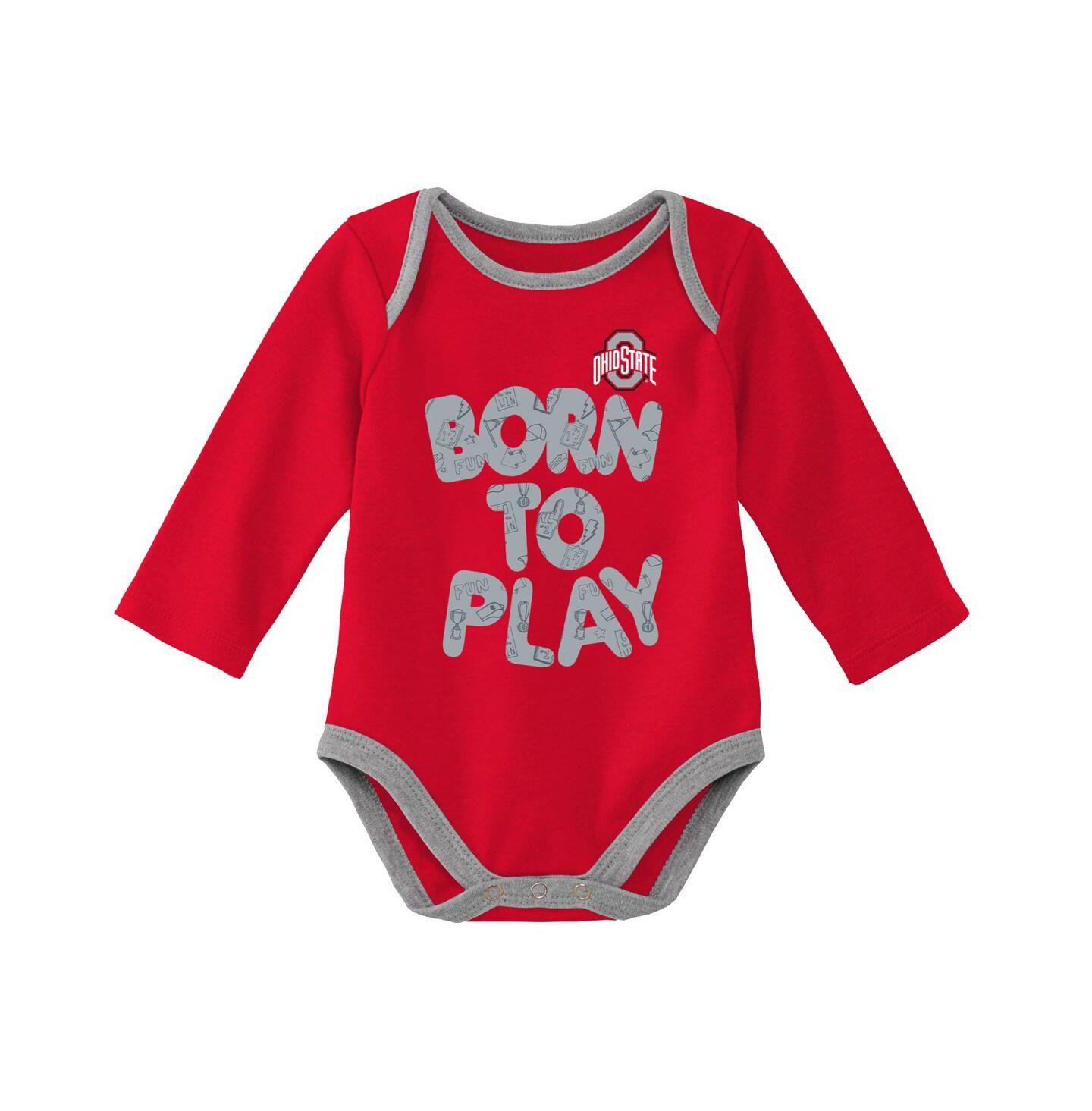 Outerstuff Newborn and Infant Boys and Girls Scarlet, Heather Gray Ohio State Buckeyes Born To Win Two-Pack Long Sleeve Bodysuit Set — фото 3