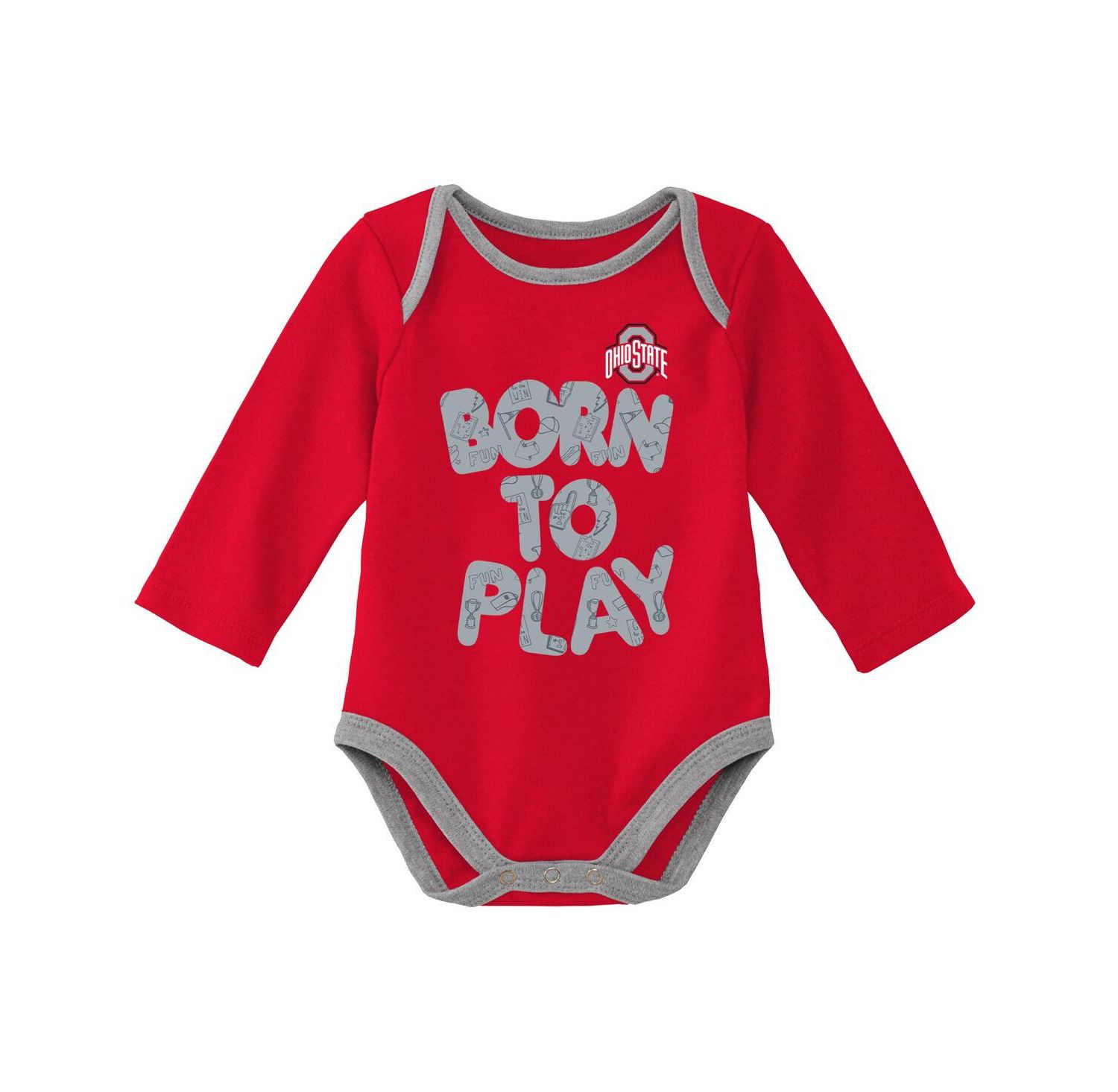 Newborn and Infant Boys and Girls Scarlet, Heather Gray Ohio State Buckeyes Born To Win Two-Pack Long Sleeve Bodysuit Set