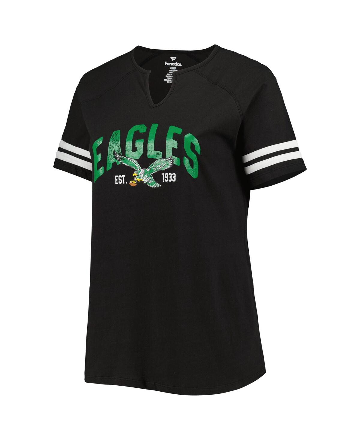Shop Fanatics Women's  Black Philadelphia Eagles Plus Size Throwback Notch Neck Raglan T-shirt