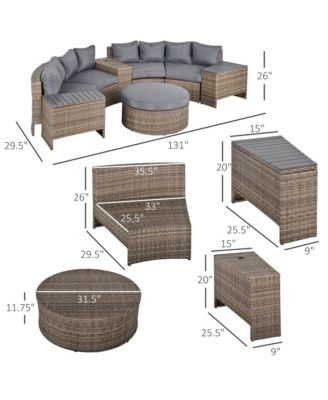 8pc Half Round Patio Rat Sofa Furniture Set w/ Side Tables,