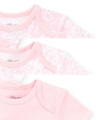 Baby Girls Damask Short Sleeved Bodysuits, Pack of 3