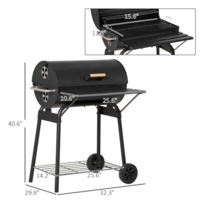 30" Portable Charcoal BBQ Grill with Storage Shelf and Wheels