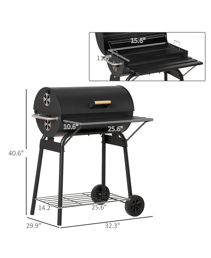 Outsunny 30" Portable Charcoal BBQ Grill Carbon Steel Outdoor Barbecue with Adjustable Charcoal