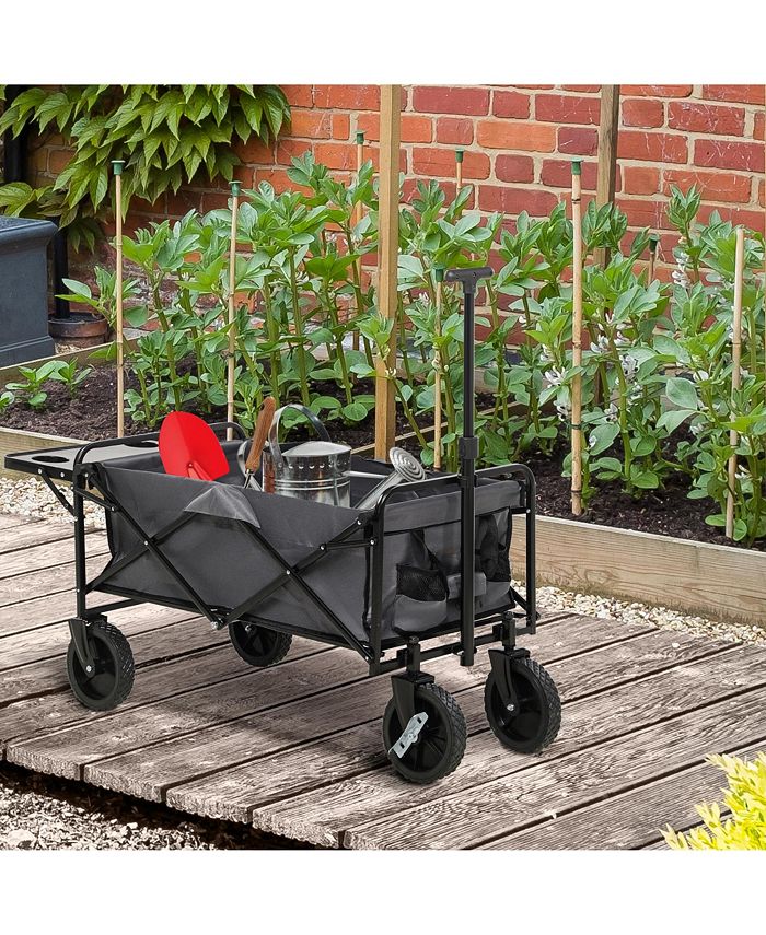 Outsunny Collapsible Wagon with Adjustable Handle, Folding Table and