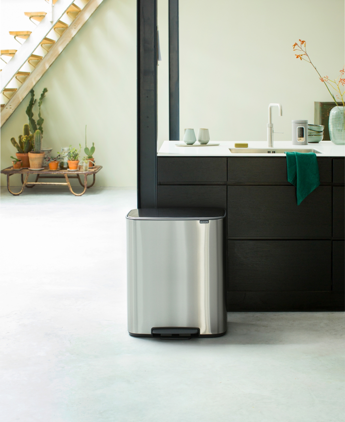 Brabantia Bo Step On Dual Compartment Trash Can, 2 X 8 Gallon, 2 X 30 Liter In Matte Steel Fingerprint Proof