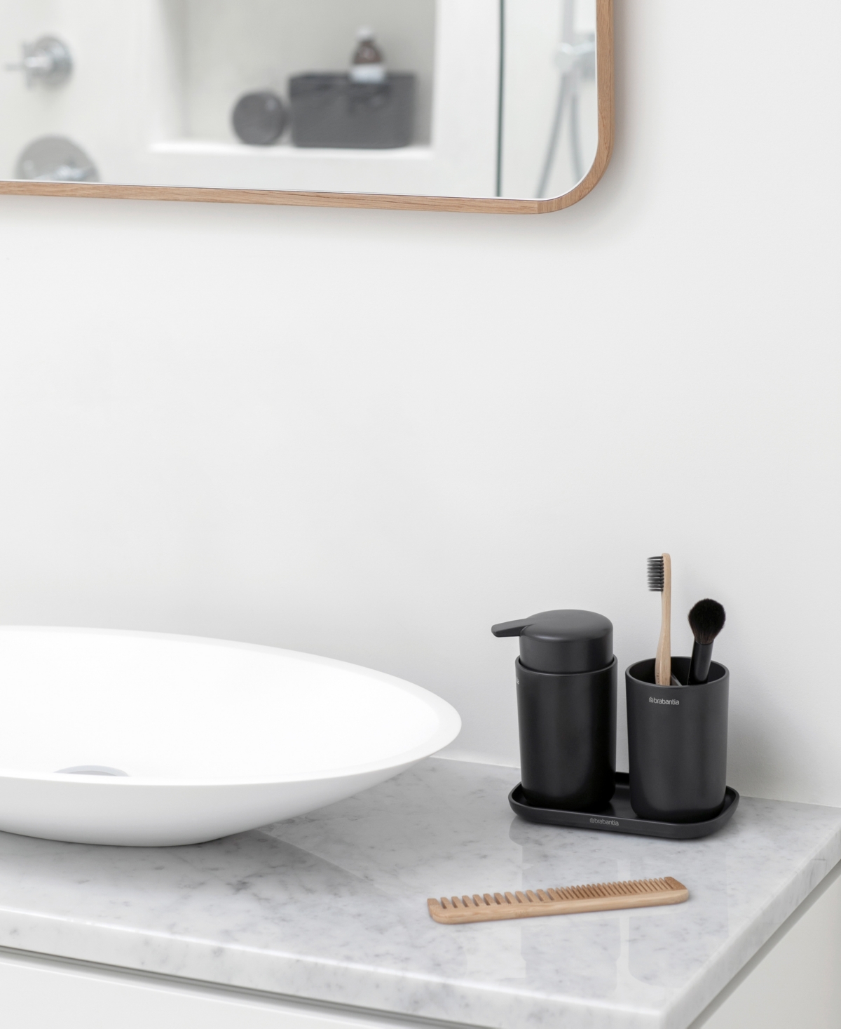 Renew Bathroom Accessory Set of 3 - Soap Dispenser, Toothbrush Holder and Tray