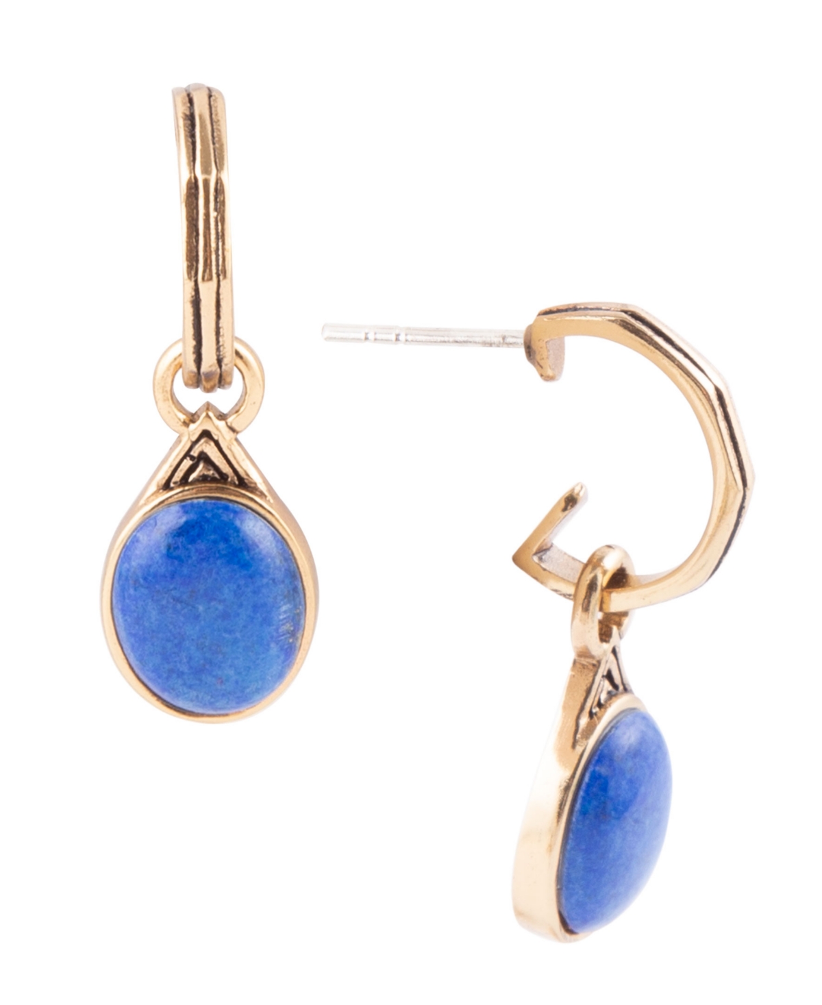 Nova Genuine Blue Lapis Oval Half Hoop Earrings - Genuine Lapis