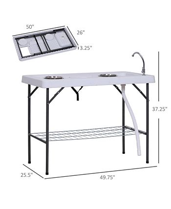 Outsunny 50 L Folding Fish Cleaning Table with Sink, Faucet, and Accessories