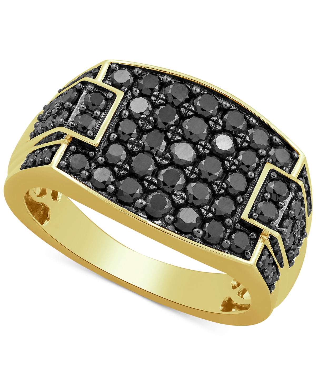 Macy's Men's Black Diamond Cluster Ring (2 Ct. T.w.) In 10k Gold In Yellow Gold
