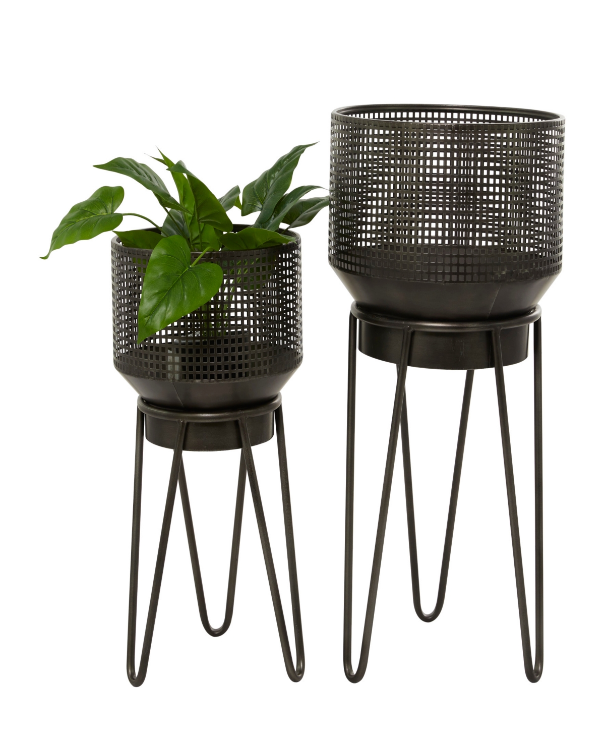 Black Metal Indoor Outdoor Planter with Removable Stand Set of 2 - Black