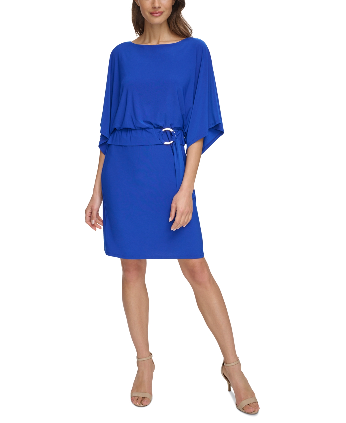 Shop Jessica Howard Women's Dolman-sleeve Belted Blouson Dress In Royal