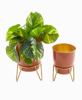 Metal Indoor Outdoor Planter with Removable Stand Set of 2