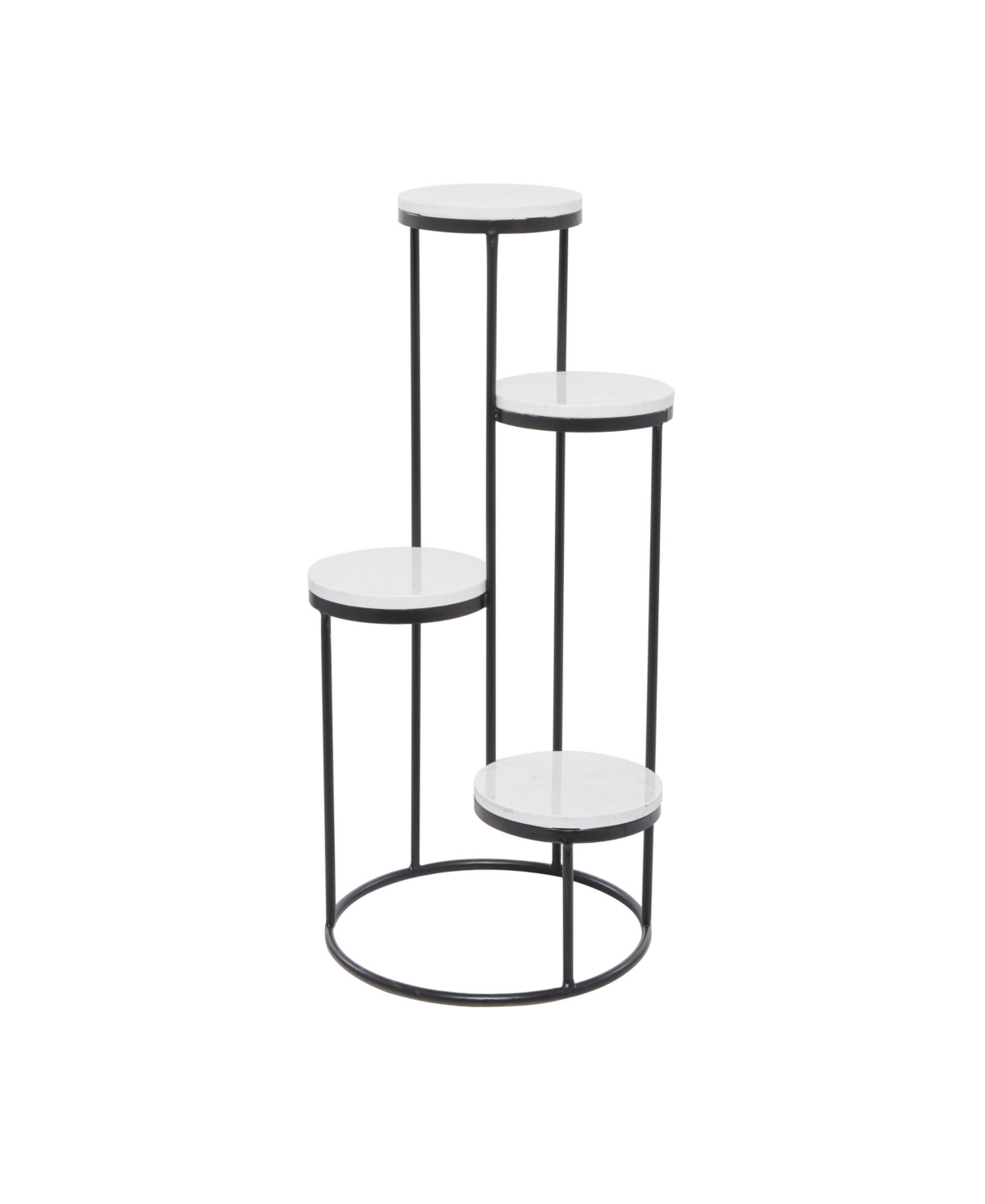 White Marble 4 Tier Plant Stand with Black Base - White