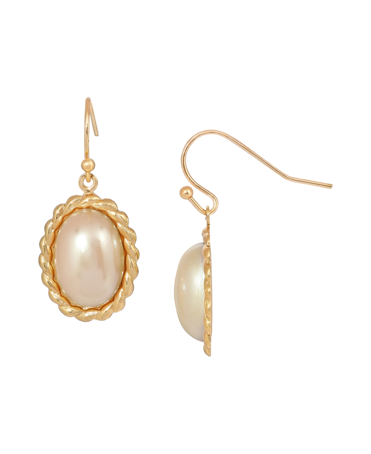 2028 Imitation Pearl Oval Drop Earrings In White
