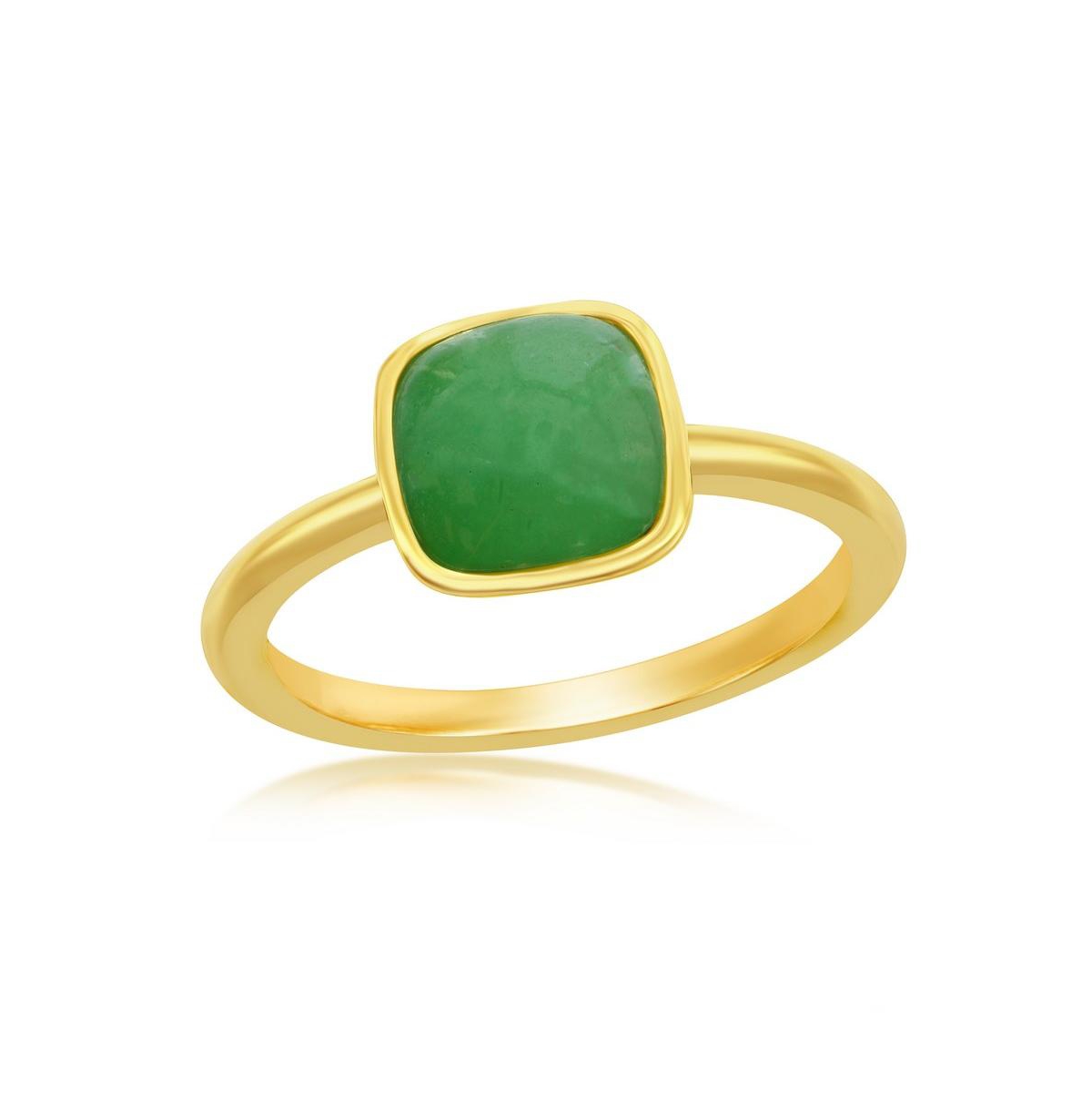 Sterling Silver 6mm Cushion Jade Solitaire Ring - Gold Plated - Green