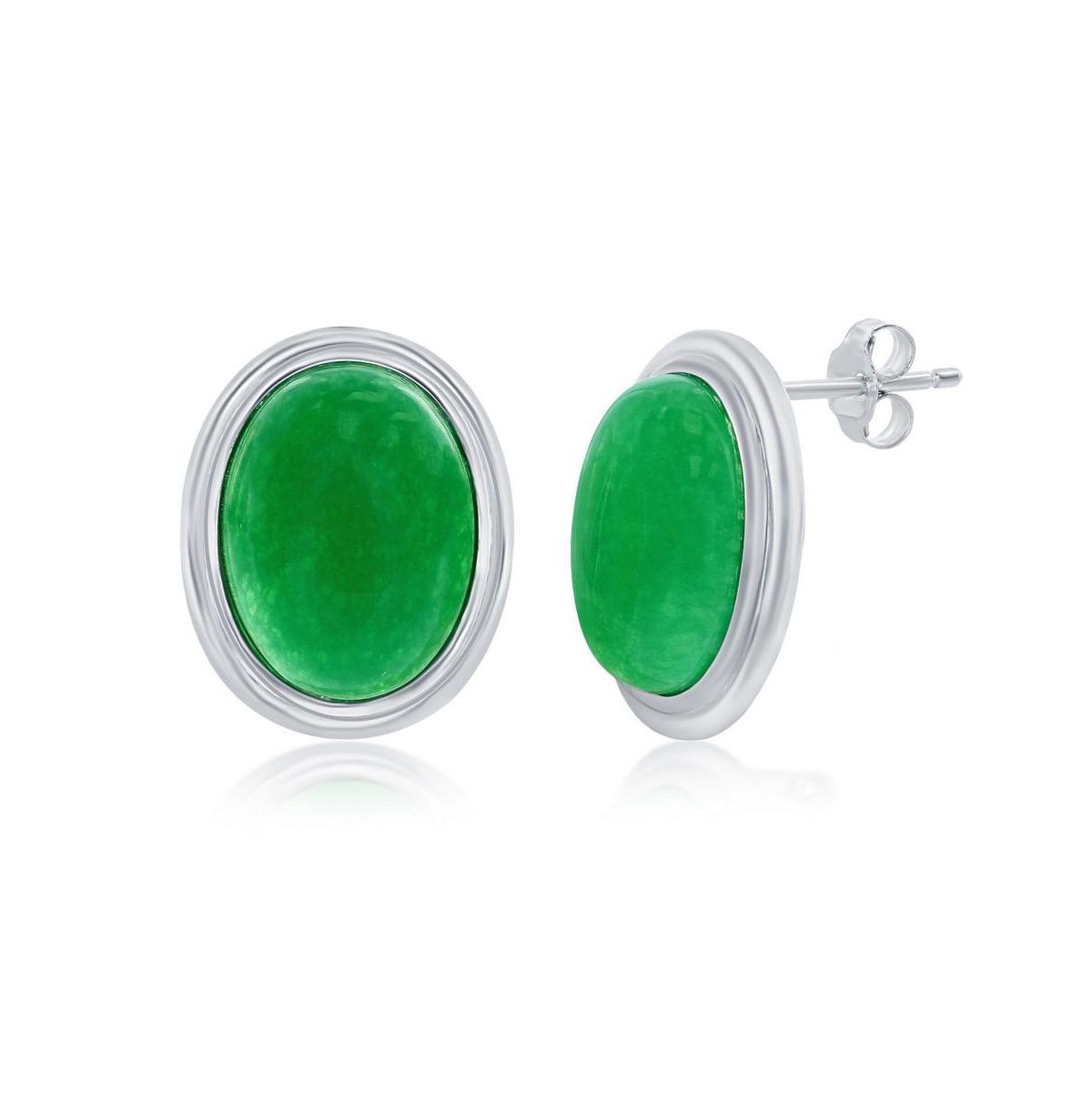 Sterling Silver 10x14mm Oval Jade Earrings - Green
