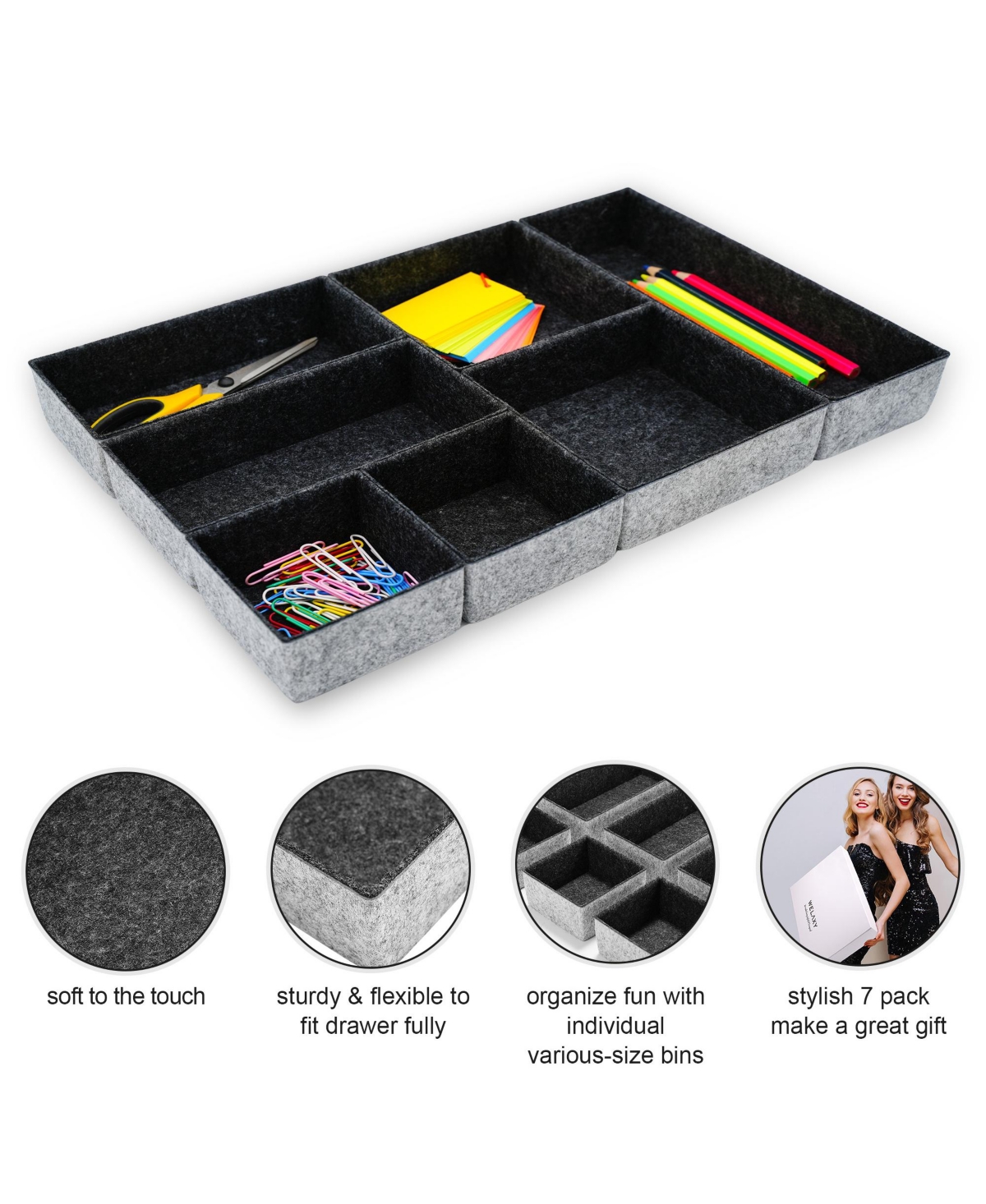 Shop Welaxy Deluxe 7 Piece Rectangular Organizer Bins Gift Boxed Set In Charcoal