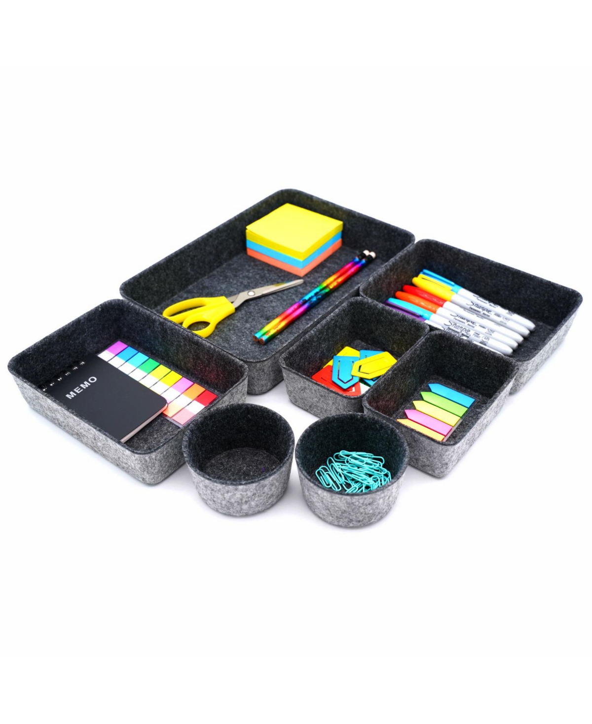 Welaxy 7 Piece Felt Drawer Organizer Set with Round Cups and Trays