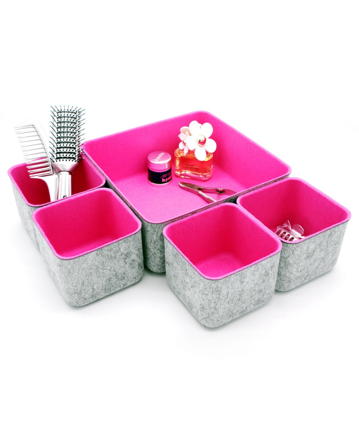 Shop Welaxy 5 Piece Square Felt Storage Bin Set In Hot Pink