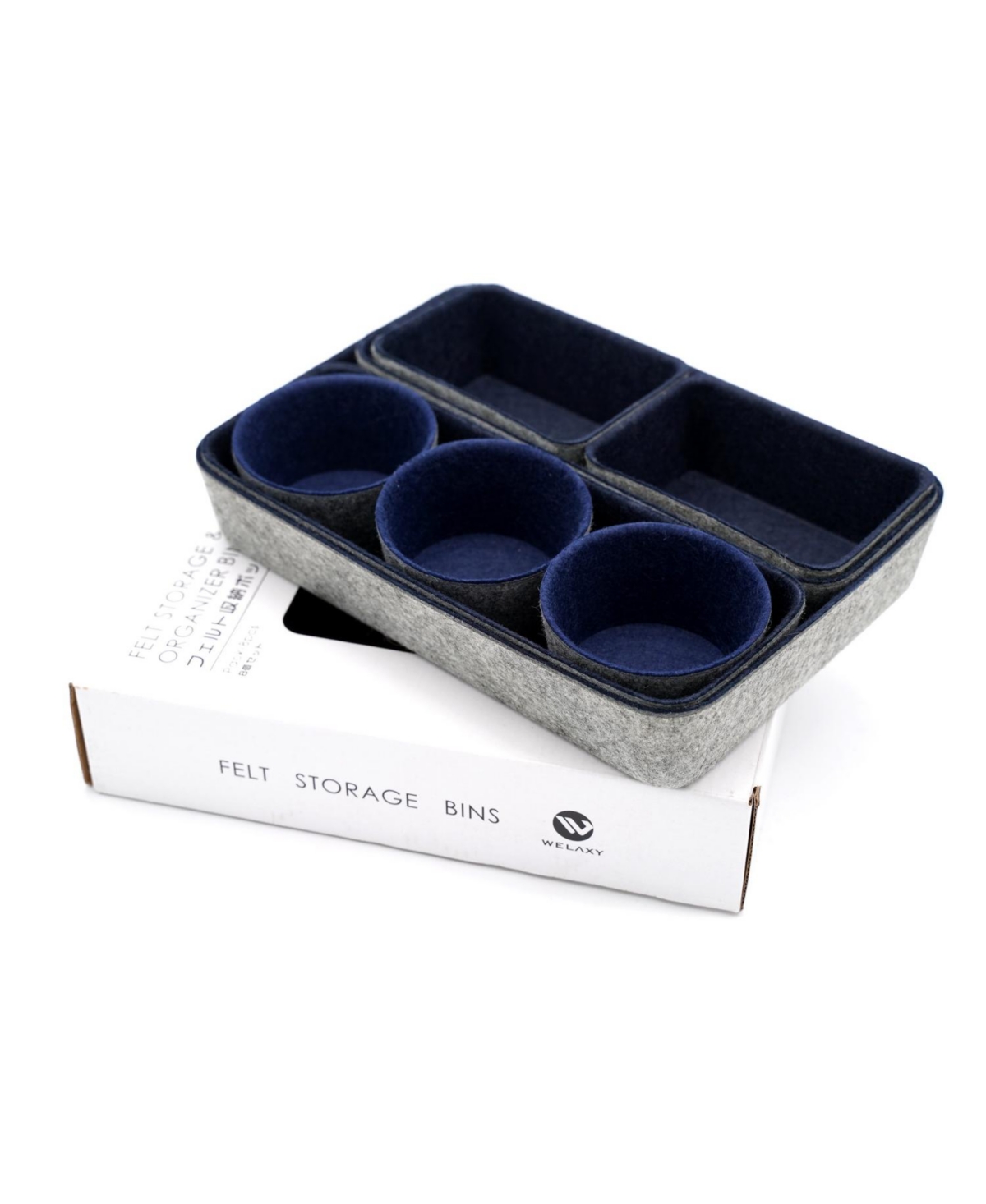 Welaxy 8 Piece Felt Drawer Organizer Set With Round Cups And Trays In Navy