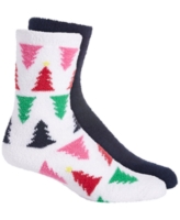 Charter Club Women's 2-Pack Holiday Fuzzy Butter Socks - Multi Trees
