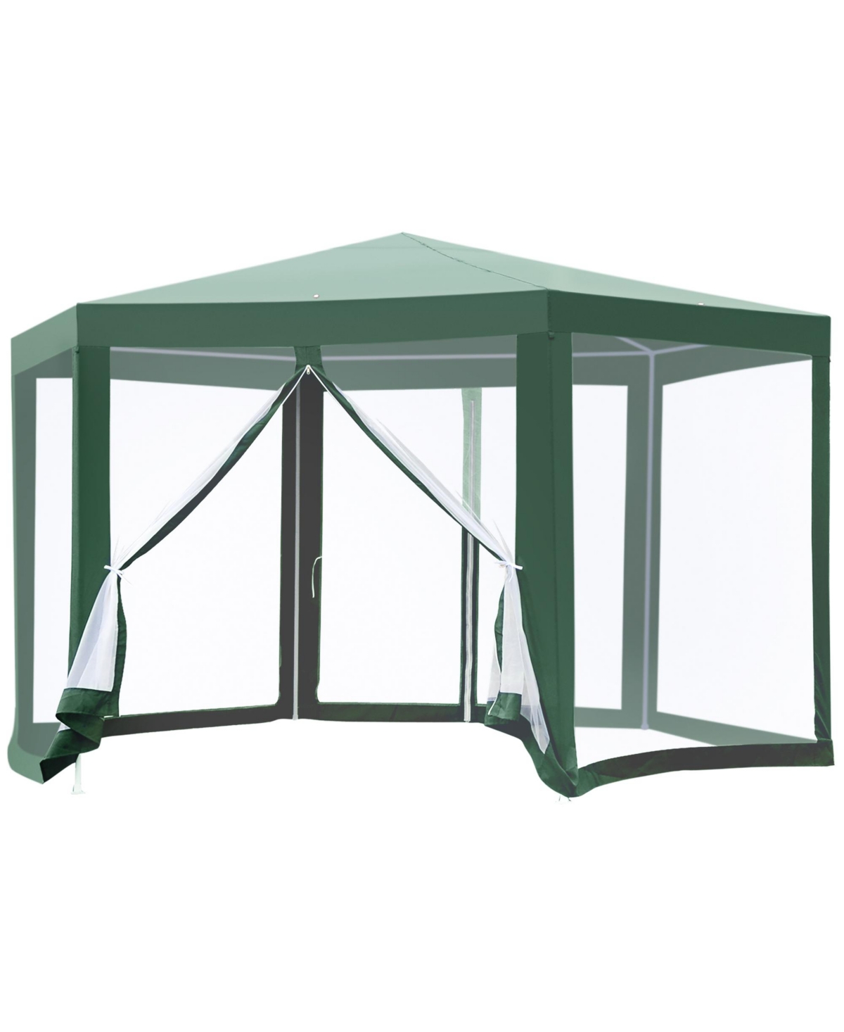Outdoor Party Tent Hexagon Sun Shelter Canopy with Protective Mesh Screen Walls & Proper Sun Protection, Green - Green