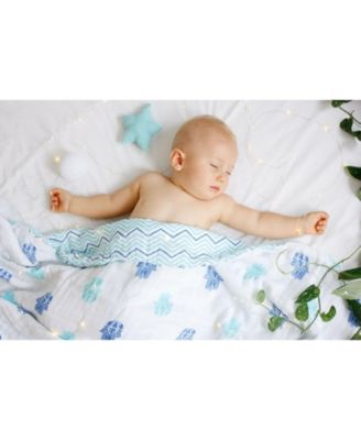 Certified Organic Muslin Four-Layer Reversible All Season Snug Blanket, Hamsa