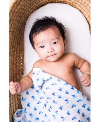 GOTS Certified Organic Cotton Muslin Swaddle, Blue Butterfly