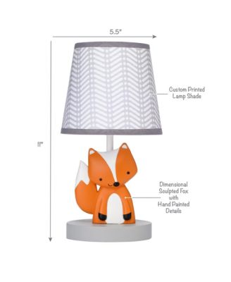 Acorn Gray/White/Orange Fox Nursery Lamp with Shade & Bulb