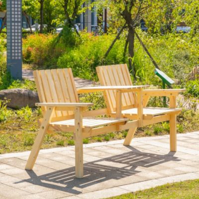 Outdoor Patio Tete a Tete Loveseat Garden Bench Chair Wooden Natural