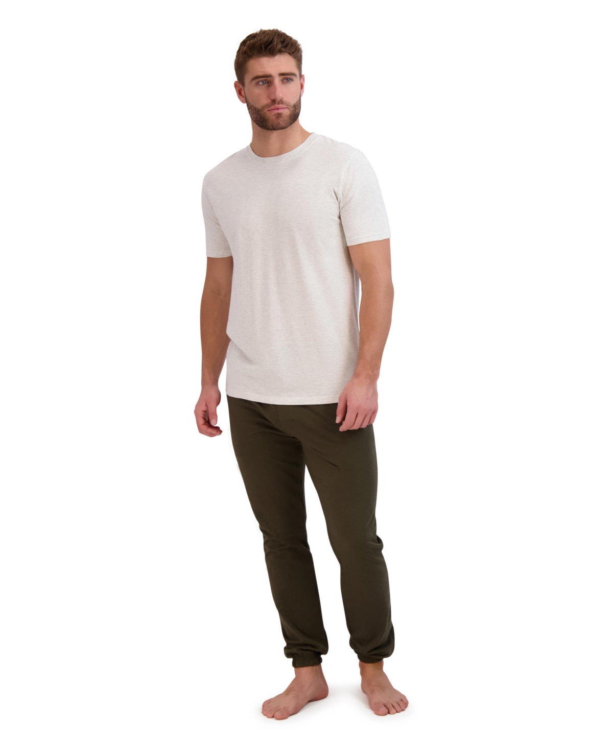 Shop Hanes Men's Solid T-shirt & French Terry Joggers Pajama Set In Oatmeal Heather