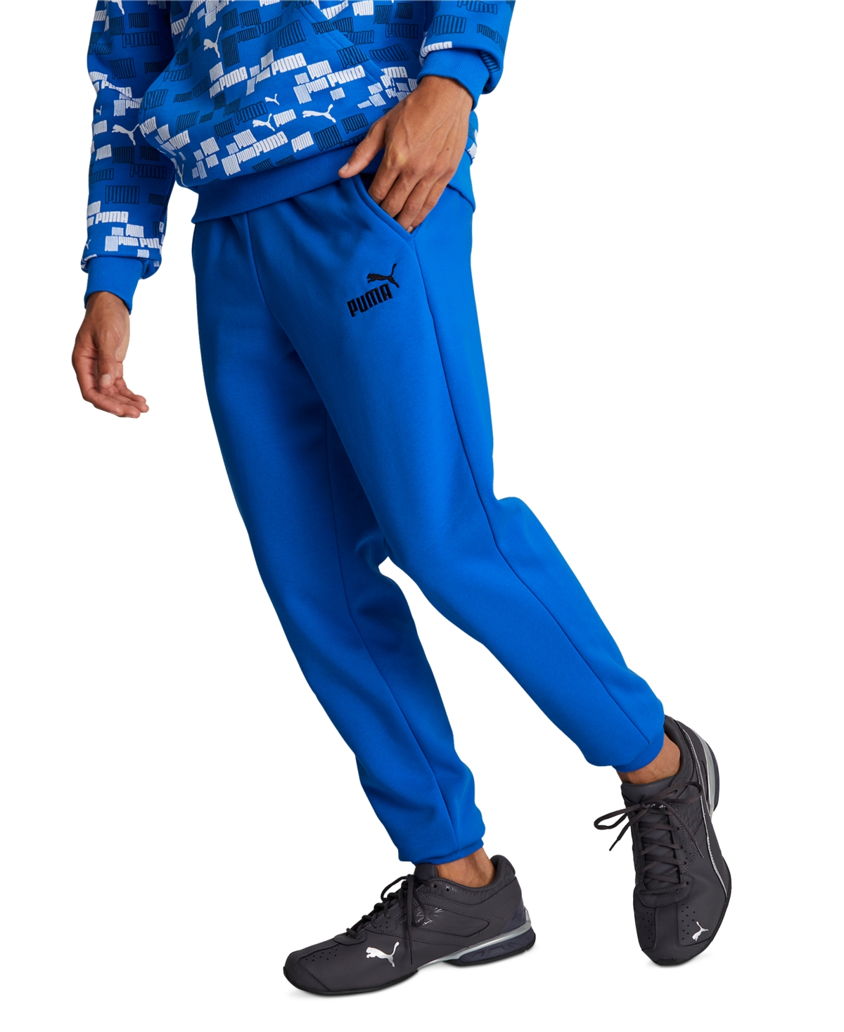 Puma Men's Embroidered Logo Fleece Jogger Sweatpants In Racing Blue- Black