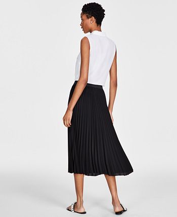 Solacol Pleated Midi Skirts For Women Elastic Waist Skirts For