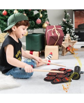 9 Pads Electronic Drum Set with Sticks & Pedals, Portable Roll-up Digital Drum Kit