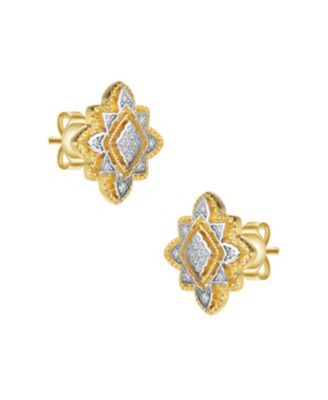 4 Prong 14K Gold Plated and Cubic Zirconia Floral Stud Earrings