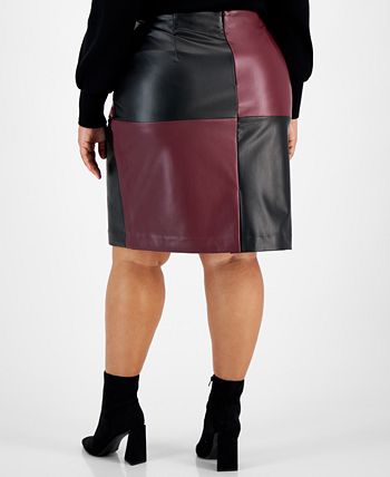 Burgundy leather store skirt plus size