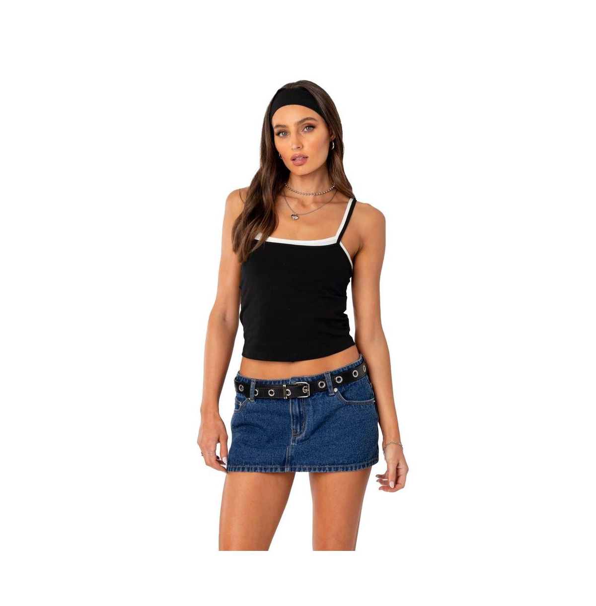 Women's Layered Tank Top - Black-and-white