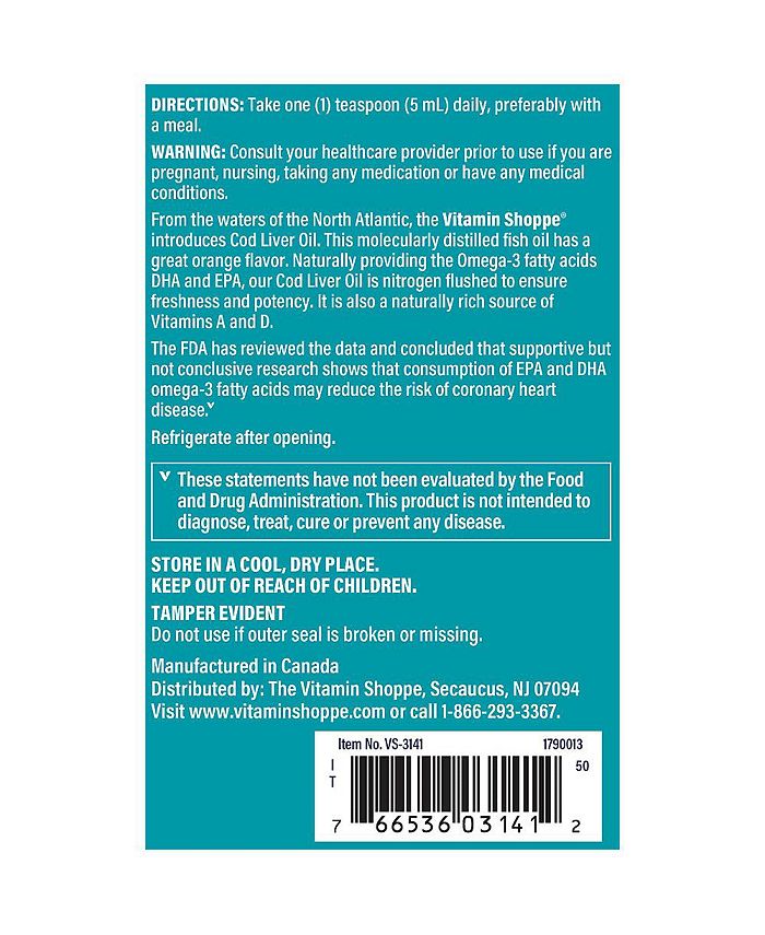 The Vitamin Shoppe Cod Liver Oil EPA 450 MG/DHA 400 MG Orange (16