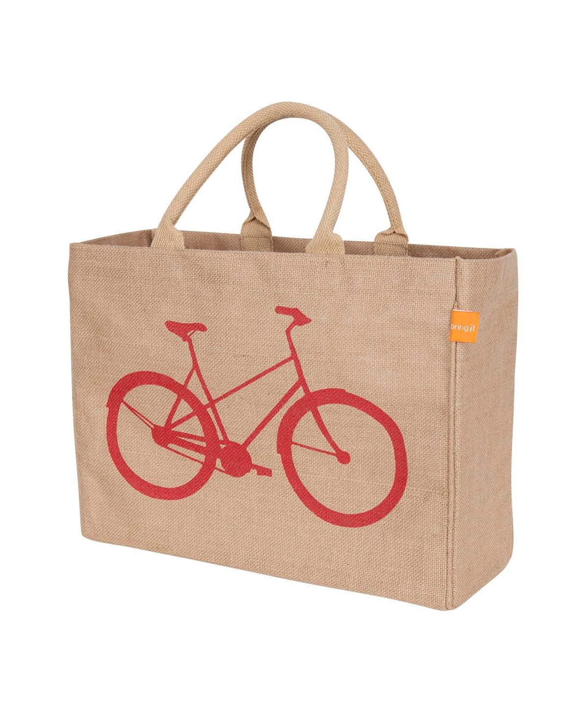 Jute Market Tote Bag with Bicycle Print - Beige